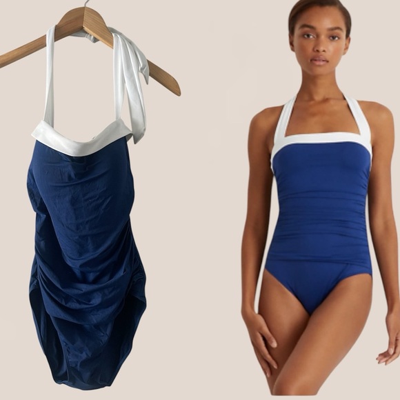 Lauren Ralph Lauren | Halter One pc Swim Blue w White Trim - Picture 1 of 6